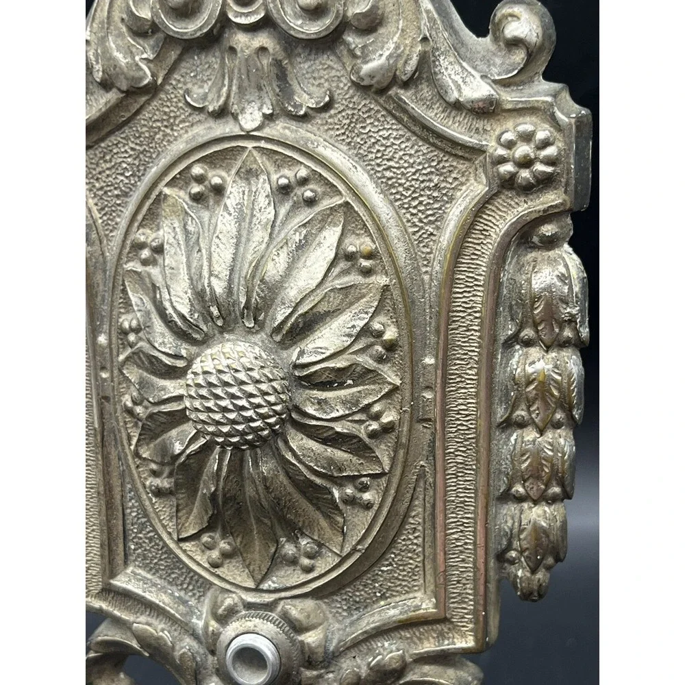 Pair Antique Cast Brass/Bronze (?) Floral Electric Wall Sconce Lights Reclaimed